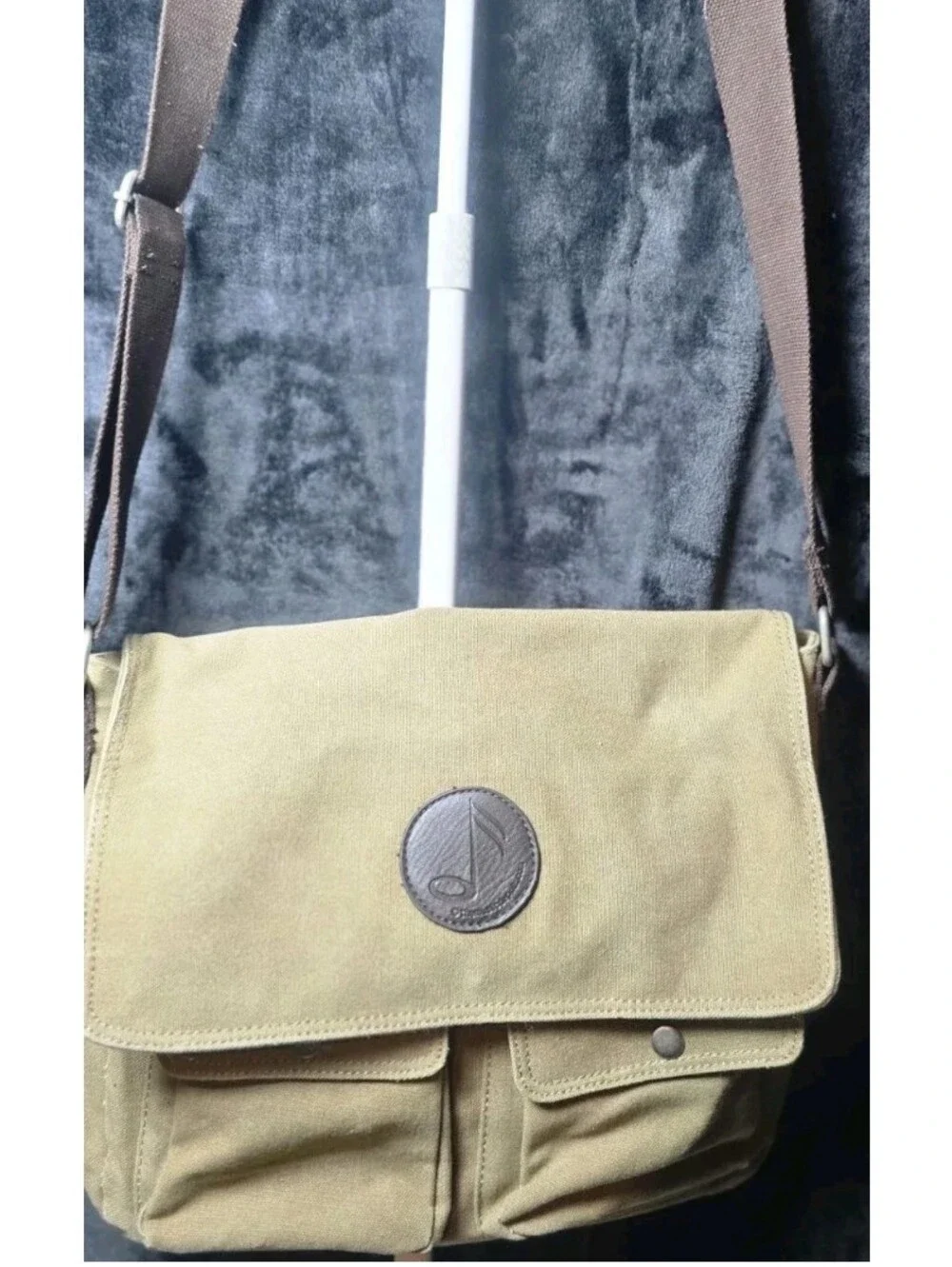 Canvas Messenger Bag in Olive Green with Front Zip